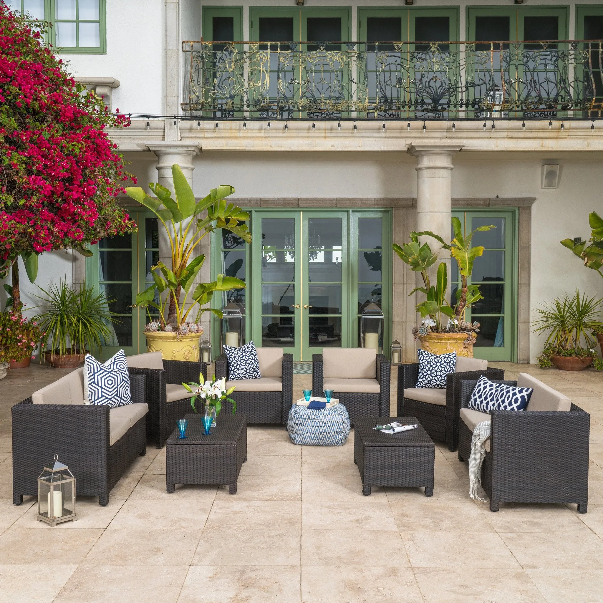 Outdoor 8 Pc Wicker Chat Set w/ Water Resistant Cushions - NH064003 cushion cover, soft furnishing