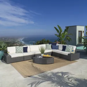 Outdoor 8 Piece Grey Wicker Sectional with Water Resistant Cushions - NH667103 serving bowl, serving dish