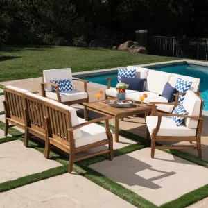 Outdoor 8 Seat Teak Finished Acacia Wood Sofa and Table Set - NH627303 serving bowl, serving dish