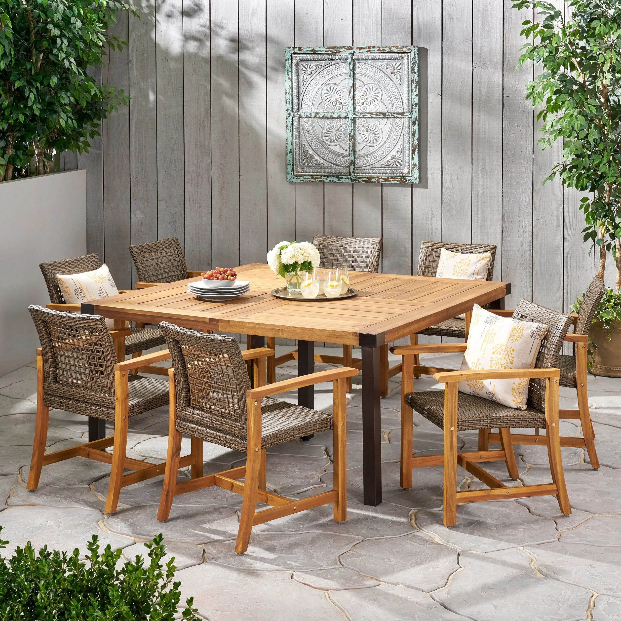 Outdoor 8 Seater Acacia Wood Dining Set - NH233013 patio chairs, outdoor seating