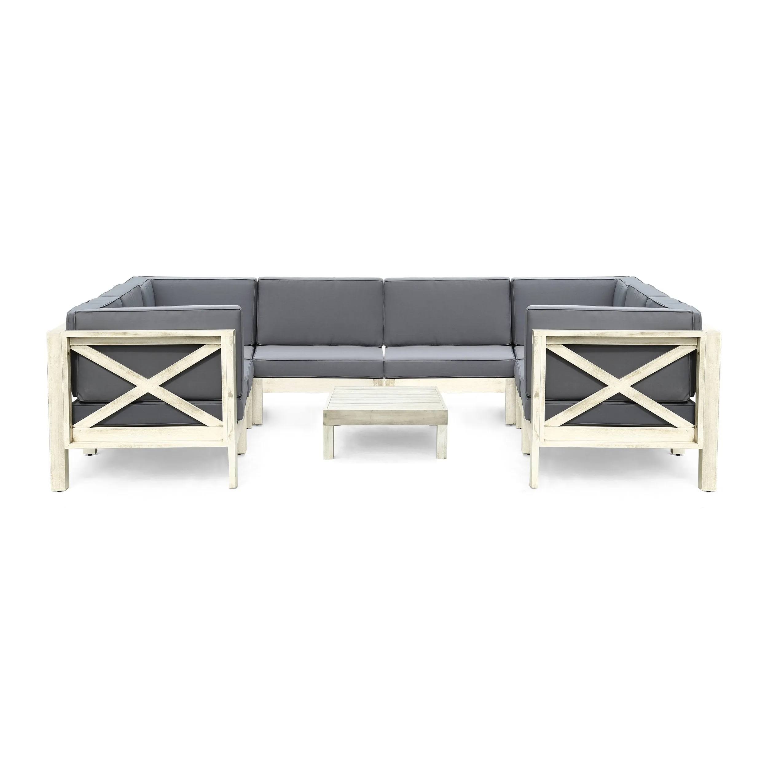 Outdoor 8-Seater Acacia Wood Sectional Sofa Set with Coffee Table - NH047603