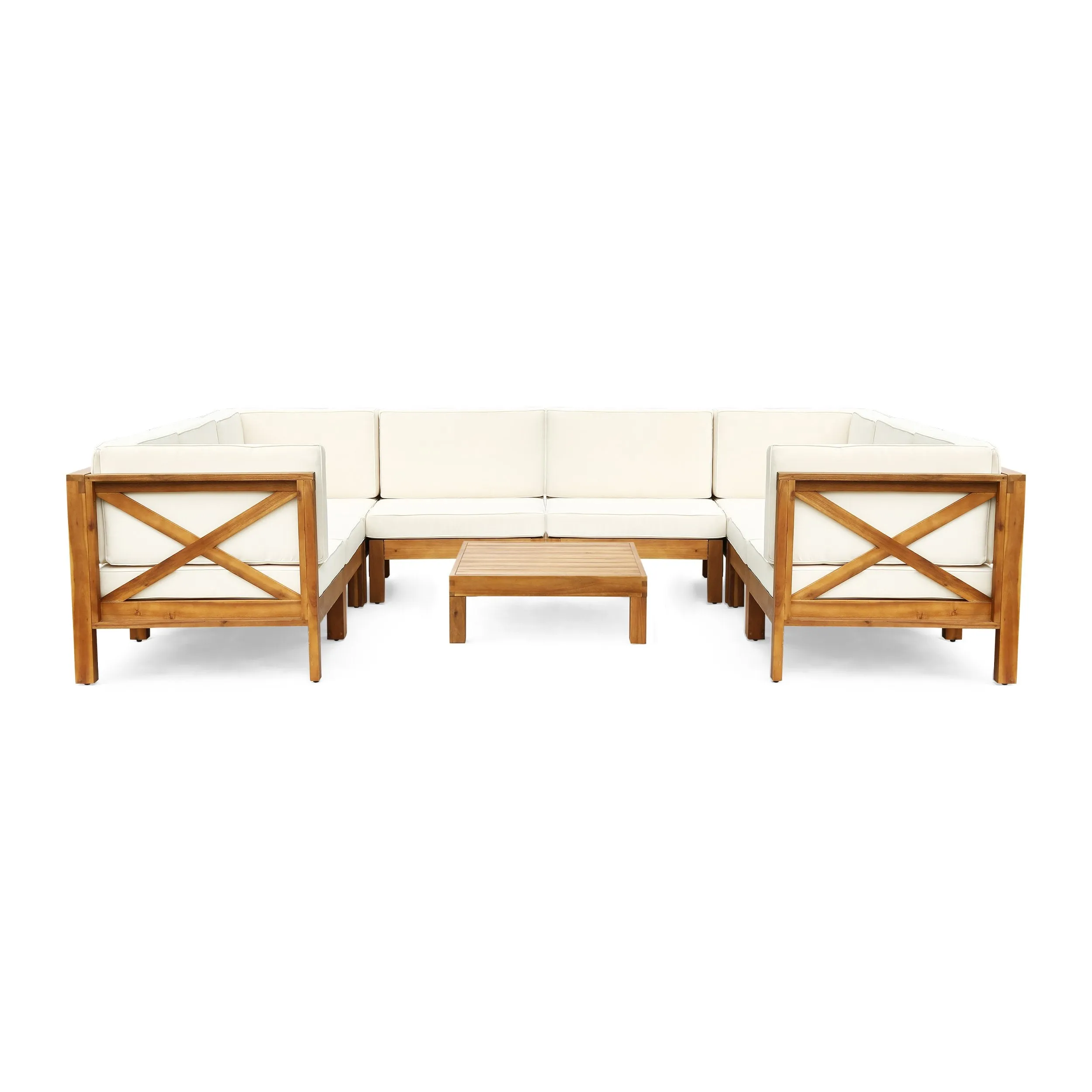 Outdoor 8-Seater Acacia Wood Sectional Sofa Set with Coffee Table - NH047603