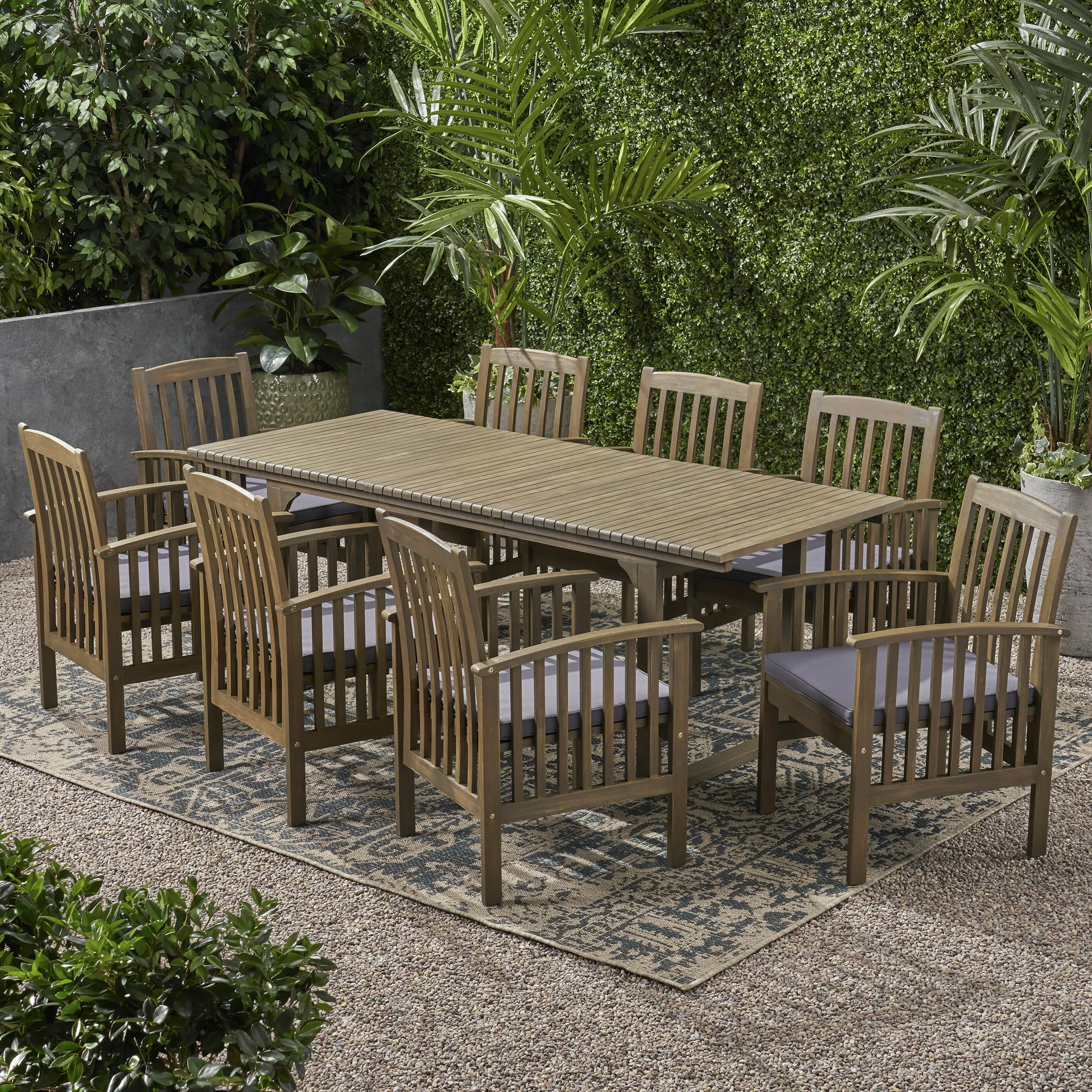 Outdoor 8 Seater Expandable Acacia Wood Dining Set - NH486903 patio chairs, outdoor seating