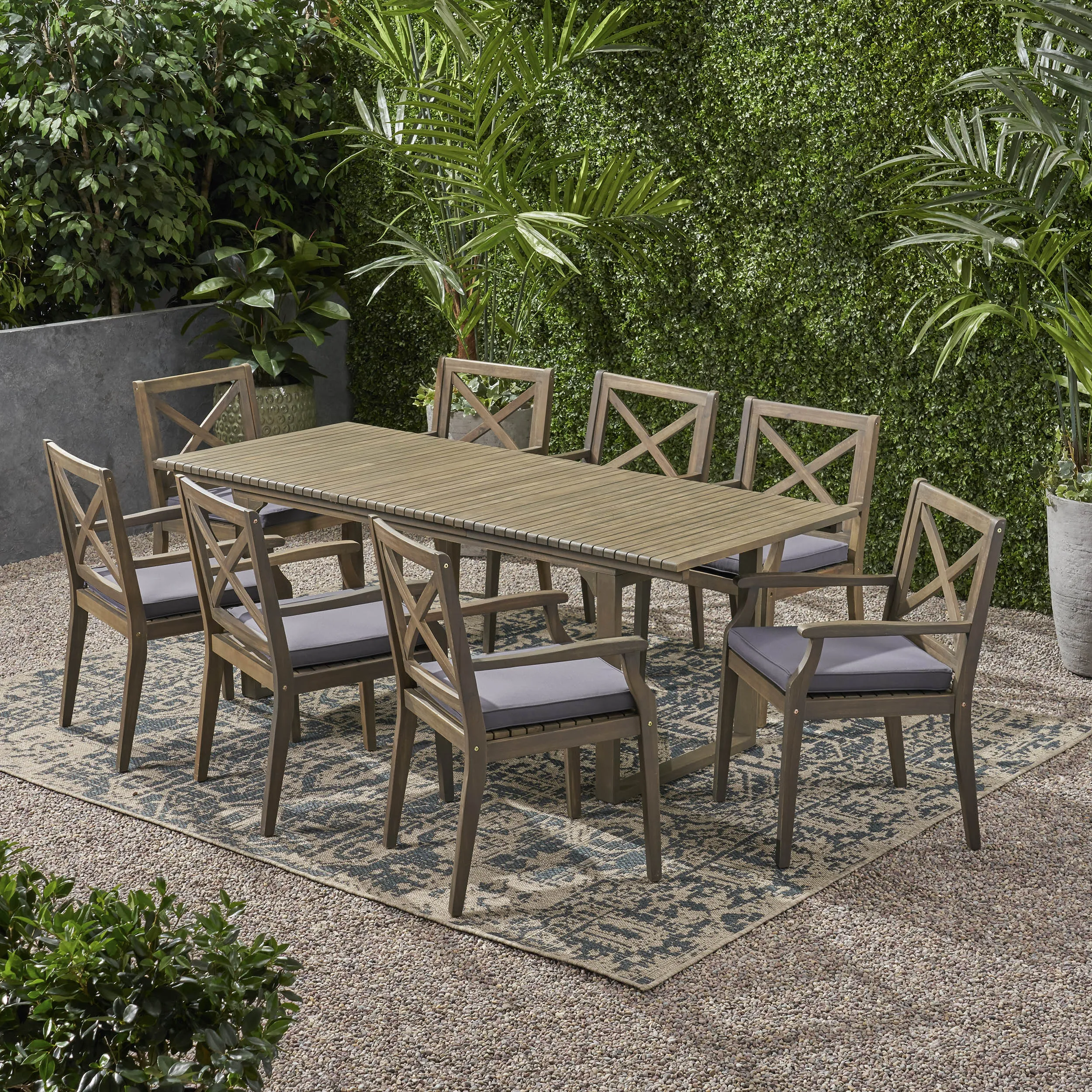 Outdoor 8 Seater Expandable Acacia Wood Dining Set - NH786903 patio chairs, outdoor seating
