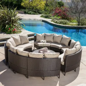 Outdoor 8 Seater Round Wicker Sectional Sofa Set with Coffee Tables - NH257592 serving bowl, serving dish