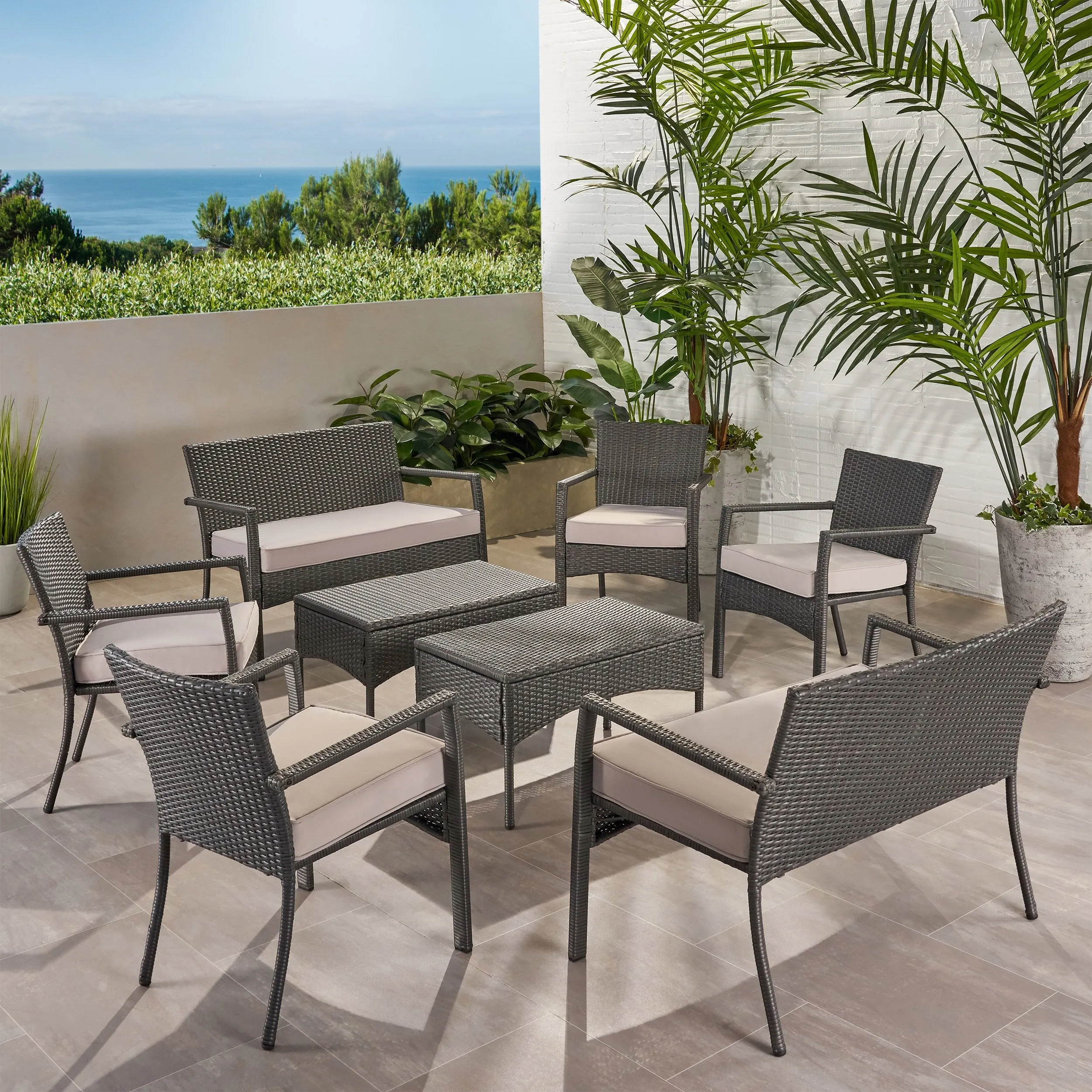 Outdoor 8 Seater Wicker Chat Set with Cushions - NH209903 cushion cover, soft furnishing