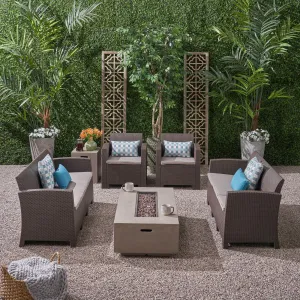 Outdoor 8-Seater Wicker Print Chat Set with Fire Pit and Tank Holder - NH713603 clothes rack, garment rack
