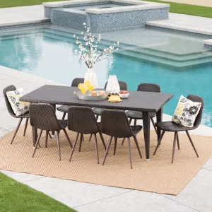 Outdoor 9 Piece Multi-brown Wicker 75 Inch Rectangular Dining Set - NH969103 patio chairs, outdoor seating