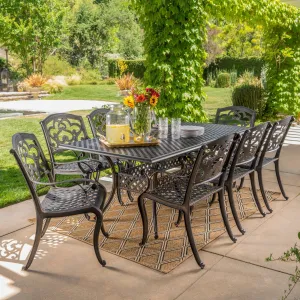 Outdoor 9 Piece Patina Copper Finish Cast Aluminum Dining Set - NH676003 patio chairs, outdoor seating