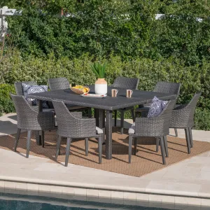 Outdoor 9 Piece Wicker Dining Set with Light Water Resistant Cushions - NH619303 patio chairs, outdoor seating