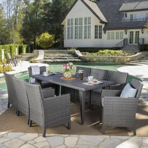 Outdoor 9 Piece Wicker Dining Set with Water Resistant Cushions - NH443203 patio chairs, outdoor seating