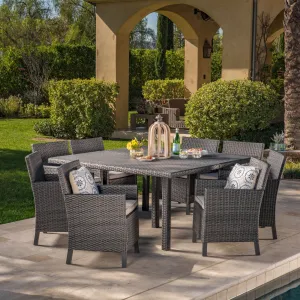 Outdoor 9 Piece Wicker Dining Set with Water Resistant Cushions - NH519303 patio chairs, outdoor seating