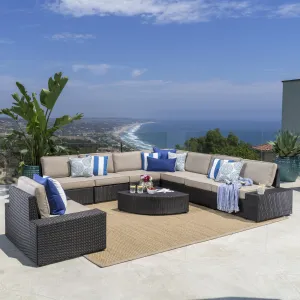 Outdoor 9 Piece Wicker Sectional with Beige Water Resistant Cushions - NH767103 serving bowl, serving dish
