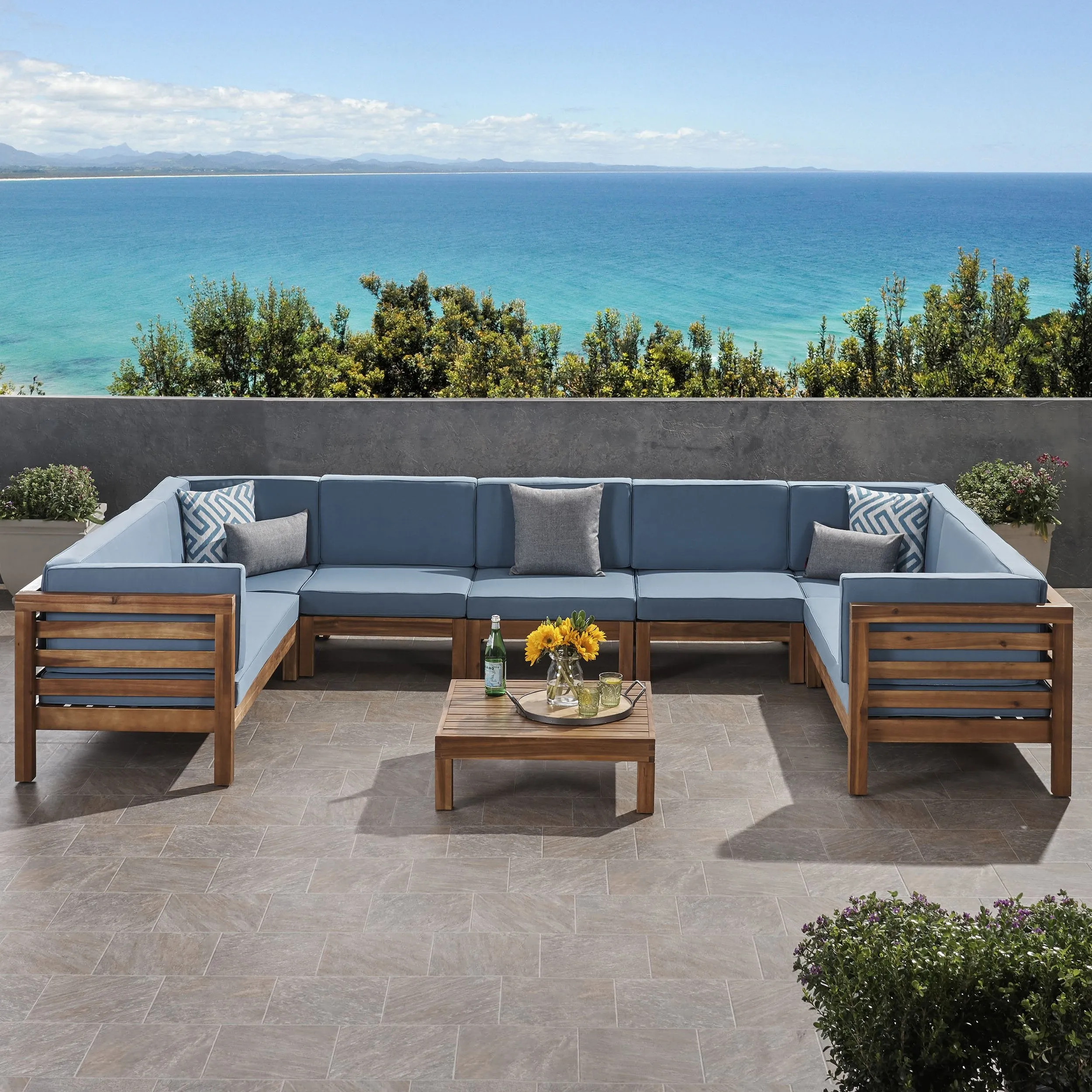 Outdoor 9 Seater Acacia Wood Sectional Sofa Set - NH484803