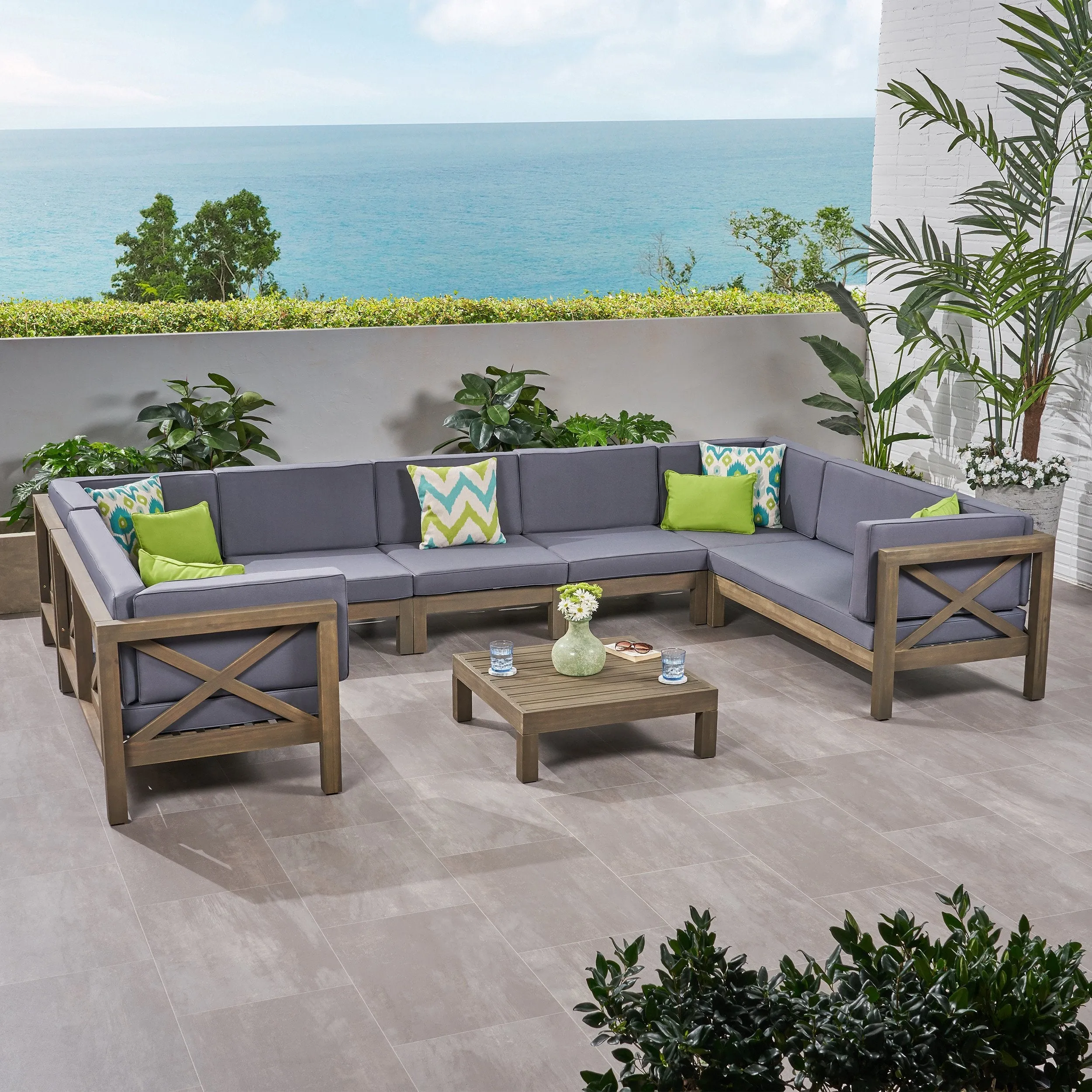 Outdoor 9 Seater Acacia Wood Sectional Sofa Set - NH534803