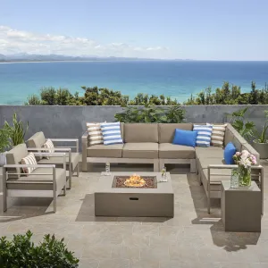 Outdoor 9 Seater Aluminum L-Shaped Sofa Sectional and Fire Pit Set - NH078903 serving bowl, serving dish