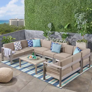 Outdoor 9-Seater Aluminum Sectional Sofa Set with Coffee Table, Silver and Khaki - NH105603 serving bowl, serving dish
