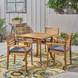 Outdoor Acacia 4-Seater Dining Set with Cushions and 32" Square Table with Carved Legs - NH932703 patio chairs, outdoor seating