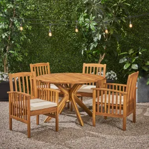 Outdoor Acacia 4-Seater Dining Set with Cushions and 47" Round Table with X-Legs - NH912703 patio chairs, outdoor seating