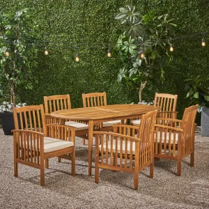 Outdoor Acacia 6-Seater Dining Set with Cushions and 71" Oval Table with Straight Legs - NH122703 patio chairs, outdoor seating