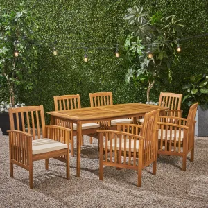 Outdoor Acacia 6-Seater Dining Set with Cushions and 71" Rectangular Table with Straight Legs - NH022703 patio chairs, outdoor seating