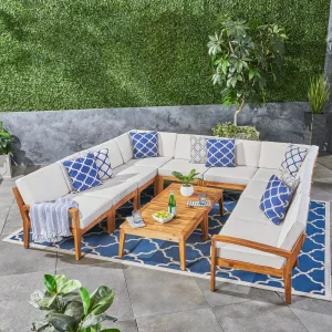 Outdoor Acacia Wood 10 Seater Sectional Sofa Set with Two Coffee Tables - NH065603 serving bowl, serving dish