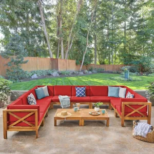 Outdoor Acacia Wood 10 Seater U-Shaped Sectional Sofa Set with Two Coffee Tables - NH567603 serving bowl, serving dish