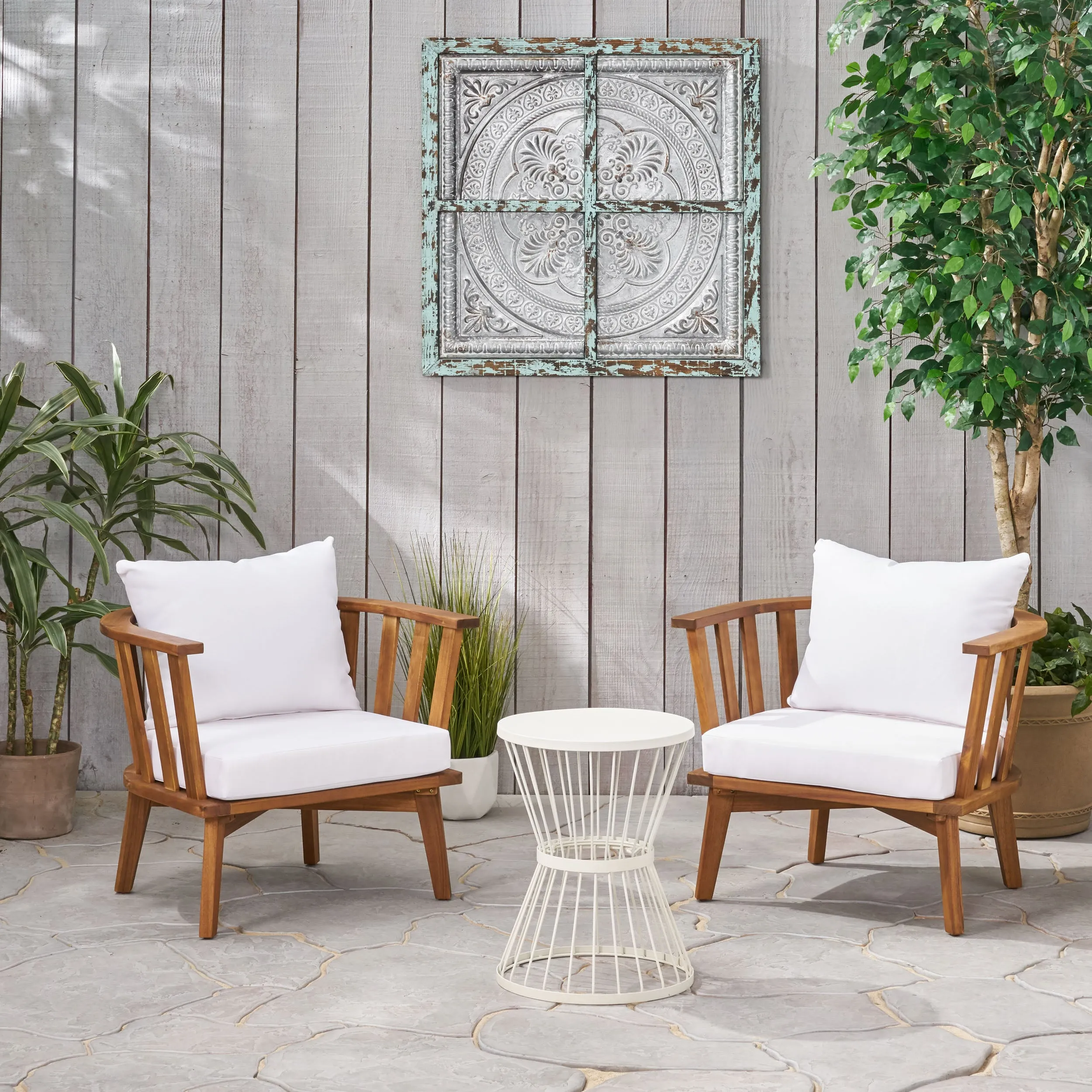 Outdoor Acacia Wood 2 Seater Club Chairs and Side Table Set - NH926903 clothes rack, garment rack