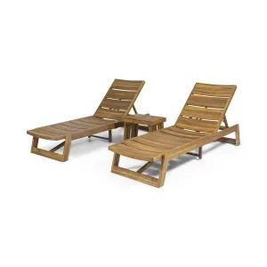 Outdoor Acacia Wood 3 Piece Chaise Lounge Set - NH237213 patio chairs, outdoor seating