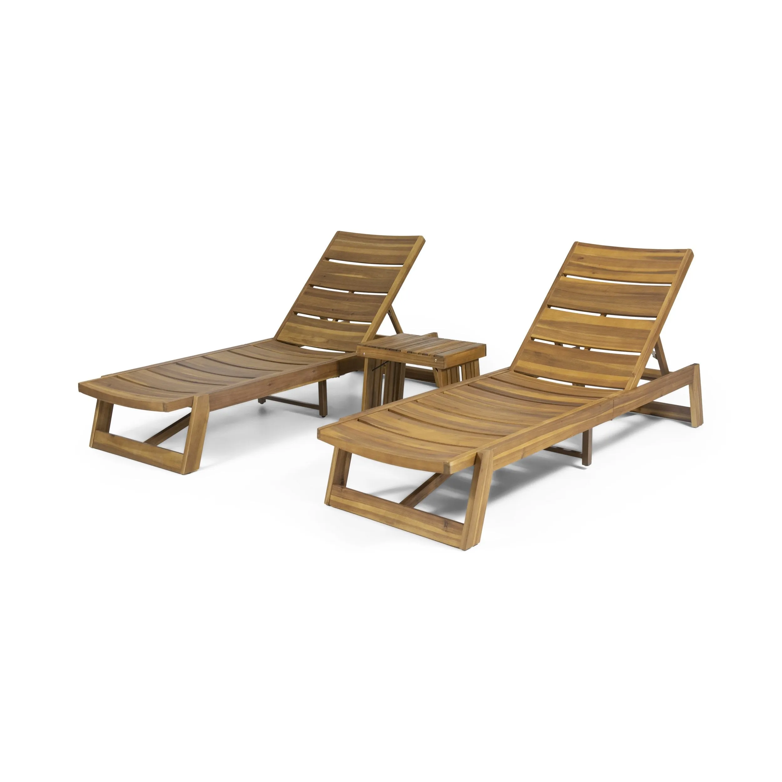 Outdoor Acacia Wood 3 Piece Chaise Lounge Set - NH237213 patio chairs, outdoor seating