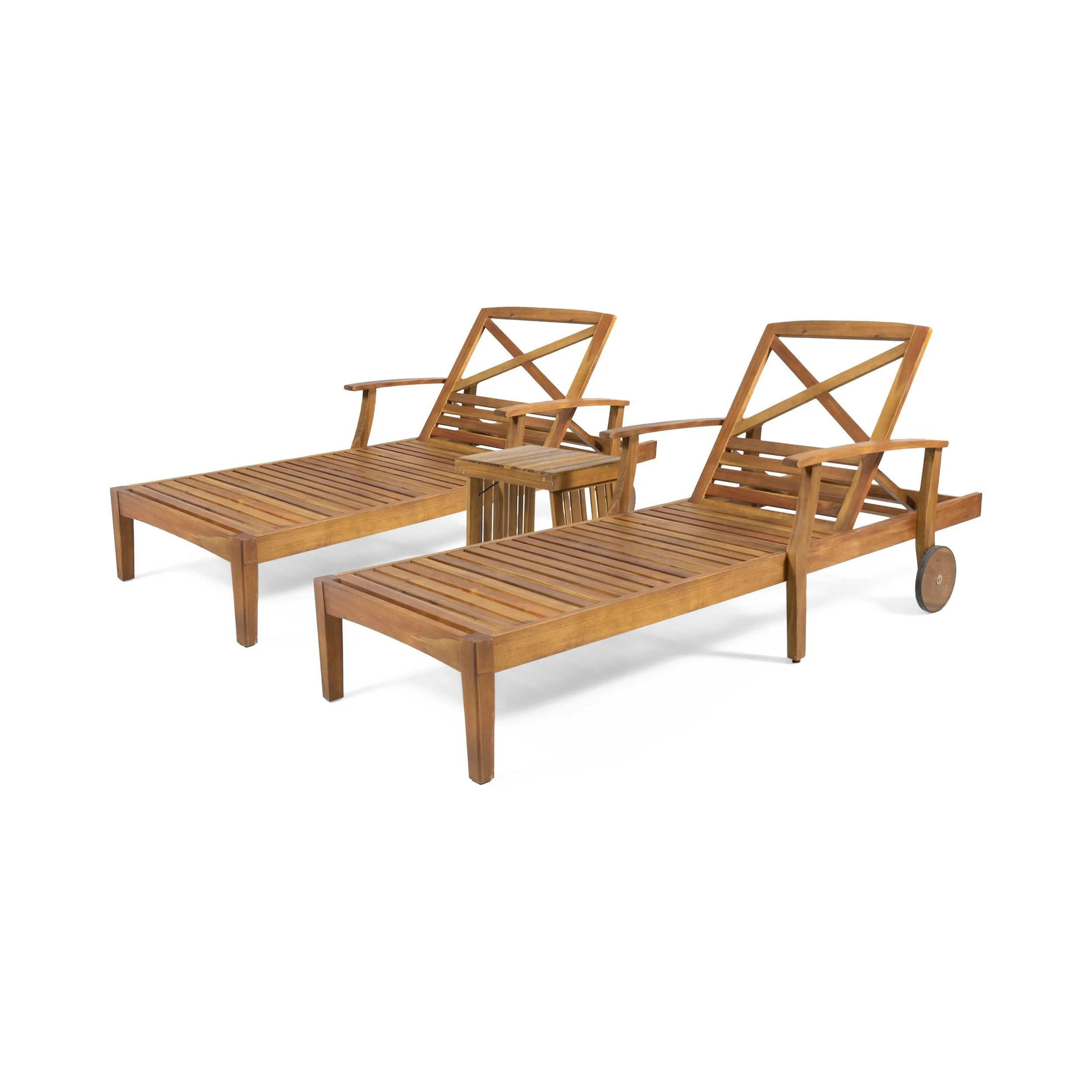 Outdoor Acacia Wood 3 Piece Chaise Lounge Set - NH747213 patio chairs, outdoor seating