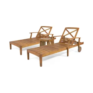 Outdoor Acacia Wood 3 Piece Chaise Lounge Set - NH747213 patio chairs, outdoor seating