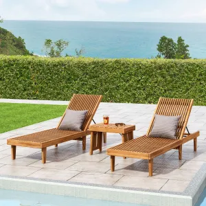 Outdoor Acacia Wood 3 Piece Chaise Lounge Set - NH837213 patio chairs, outdoor seating