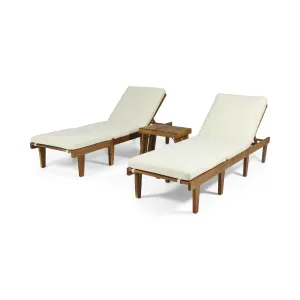 Outdoor Acacia Wood 3 Piece Chaise Lounge Set with Water-Resistant Cushions - NH247213 patio chairs, outdoor seating