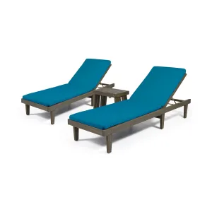 Outdoor Acacia Wood 3 Piece Chaise Lounge Set with Water-Resistant Cushions - NH437213 patio chairs, outdoor seating
