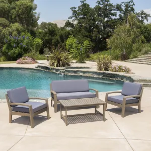 Outdoor Acacia Wood 4 Piece Chat Set w/ Water Resistant Cushions - NH121103 cushion cover, soft furnishing