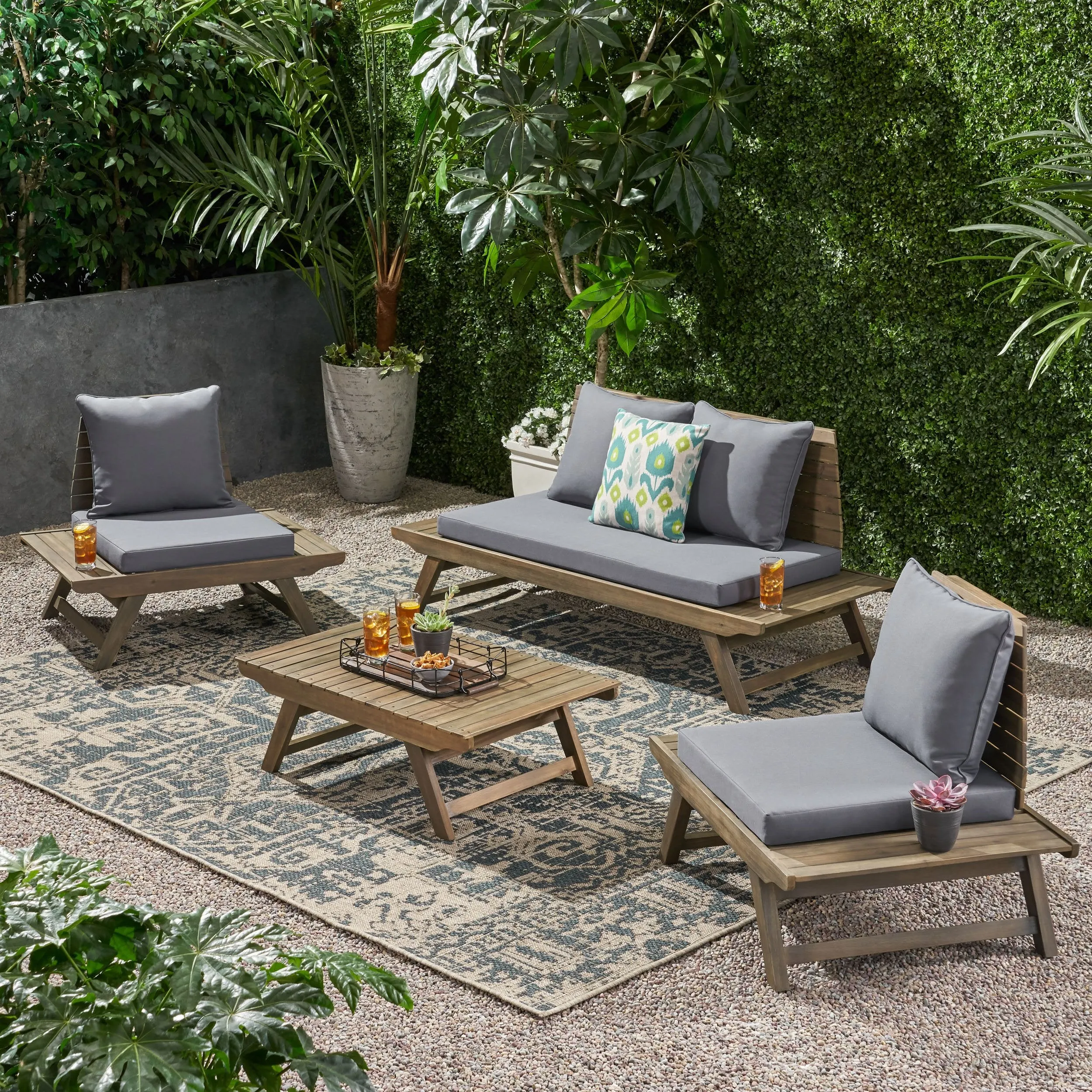 Outdoor Acacia Wood 4 Seater Chat Set - NH166903 cushion cover, soft furnishing