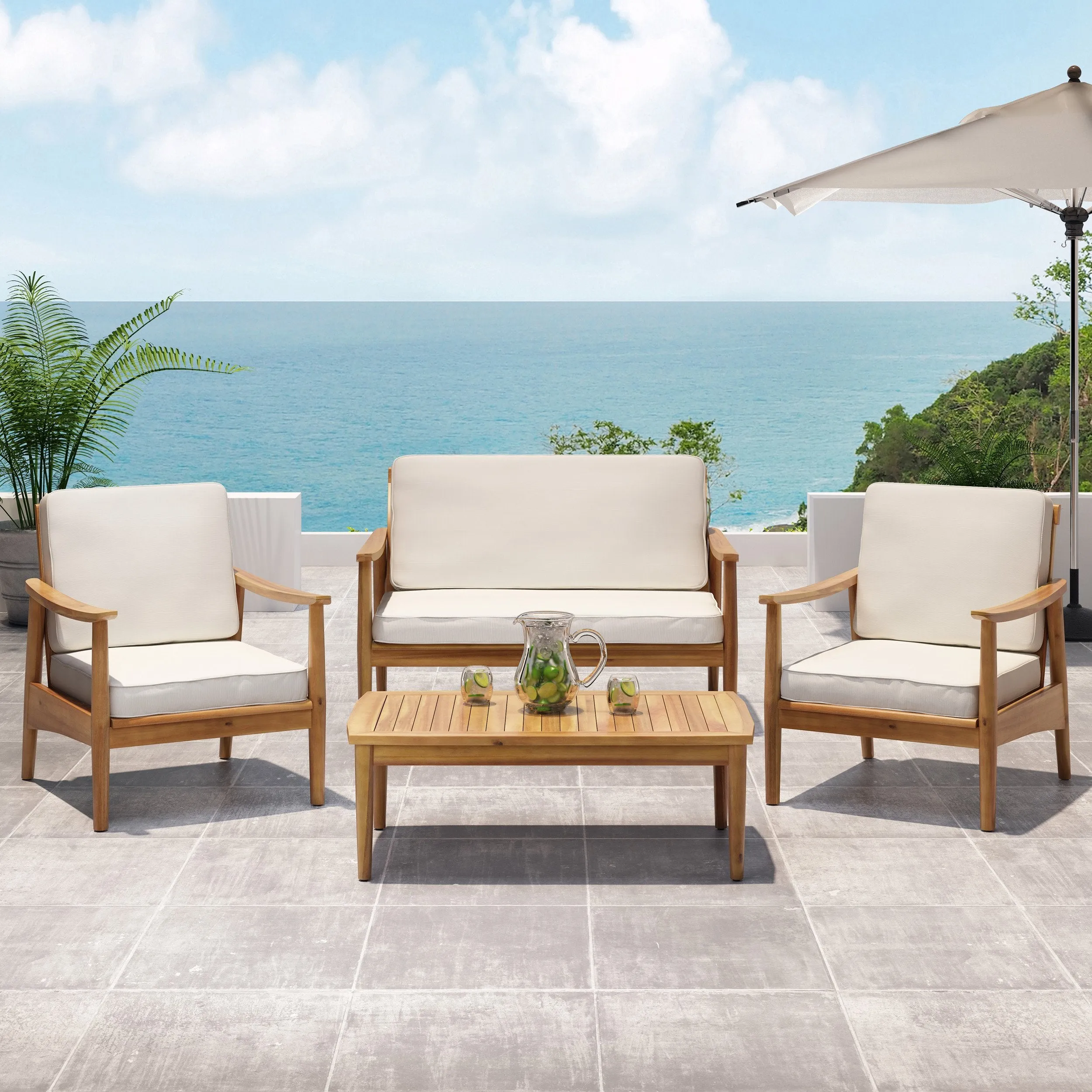 Outdoor Acacia Wood 4 Seater Chat Set with Coffee Table - NH546213 clothes rack, garment rack
