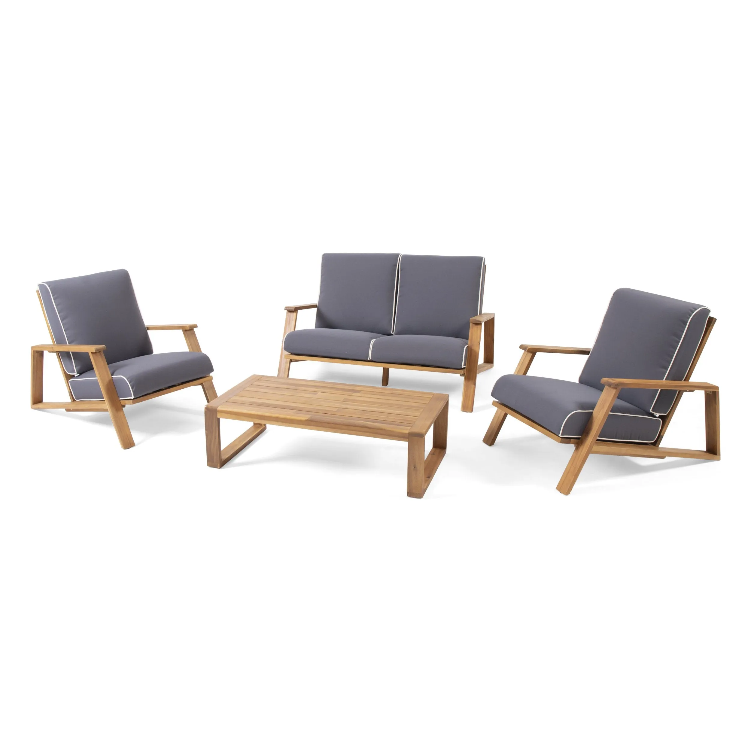 Outdoor Acacia Wood 4 Seater Chat Set with Cushions - NH684213
