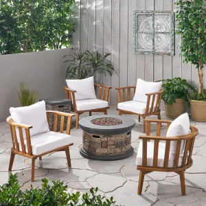 Outdoor Acacia Wood 4 Seater Club Chairs and Fire Pit Set - NH026903 clothes rack, garment rack