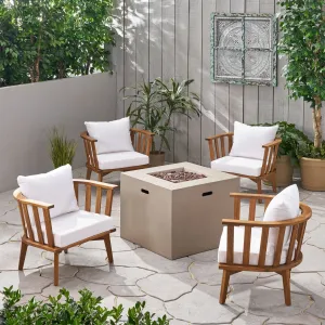 Outdoor Acacia Wood 4 Seater Club Chairs and Fire Pit Set - NH036903 clothes rack, garment rack