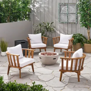 Outdoor Acacia Wood 4 Seater Club Chairs and Fire Pit Set - NH126903 clothes rack, garment rack