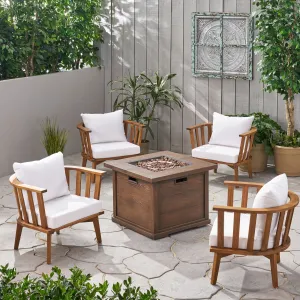 Outdoor Acacia Wood 4 Seater Club Chairs and Fire Pit Set - NH136903 clothes rack, garment rack