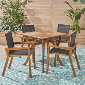 Outdoor Acacia Wood 4 Seater Square Dining Set with Mesh Seats - NH159603 patio chairs, outdoor seating
