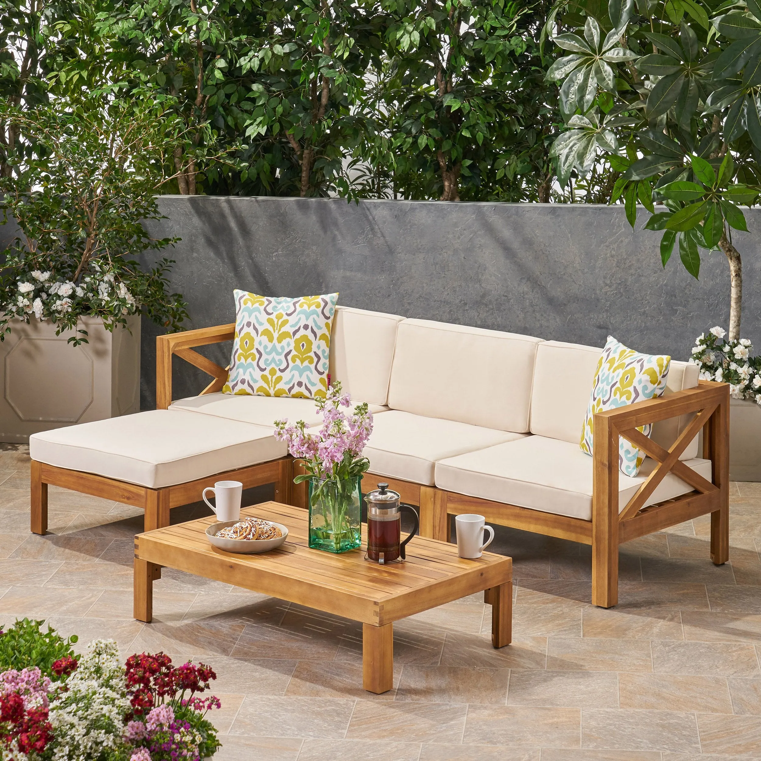 Outdoor Acacia Wood 5 Piece Sofa Set - NH062803 serving bowl, serving dish