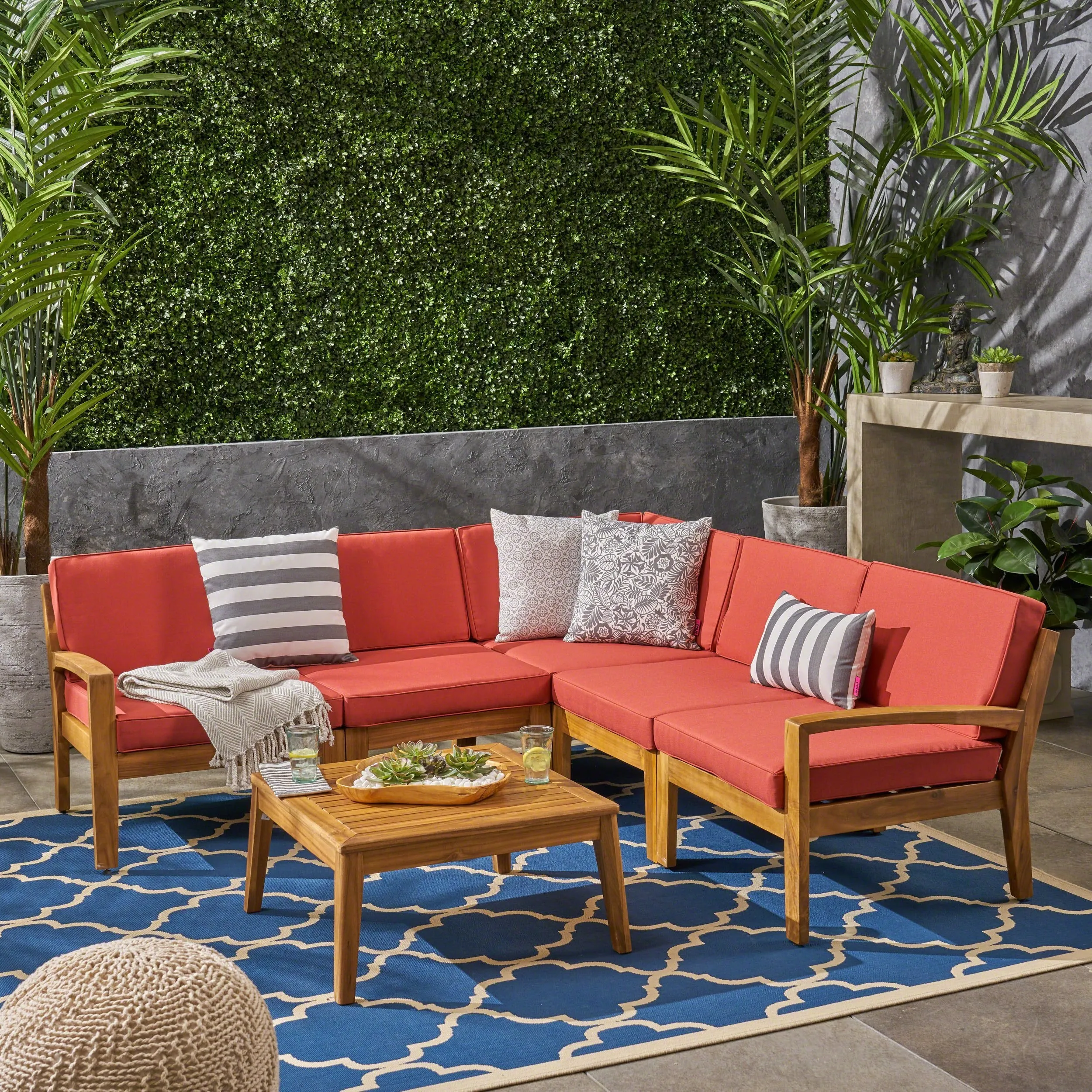 Outdoor Acacia Wood 5 Seater Sectional Sofa Set with Coffee Table - NH935603
