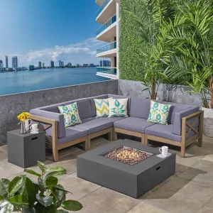 Outdoor Acacia Wood 5 Seater Sectional Sofa Set with Fire Pit - NH027603 serving bowl, serving dish