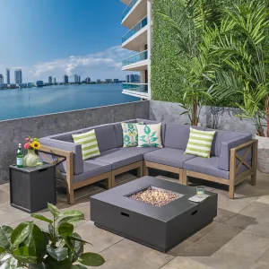 Outdoor Acacia Wood 5 Seater Sectional Sofa Set with Fire Pit - NH727603 serving bowl, serving dish