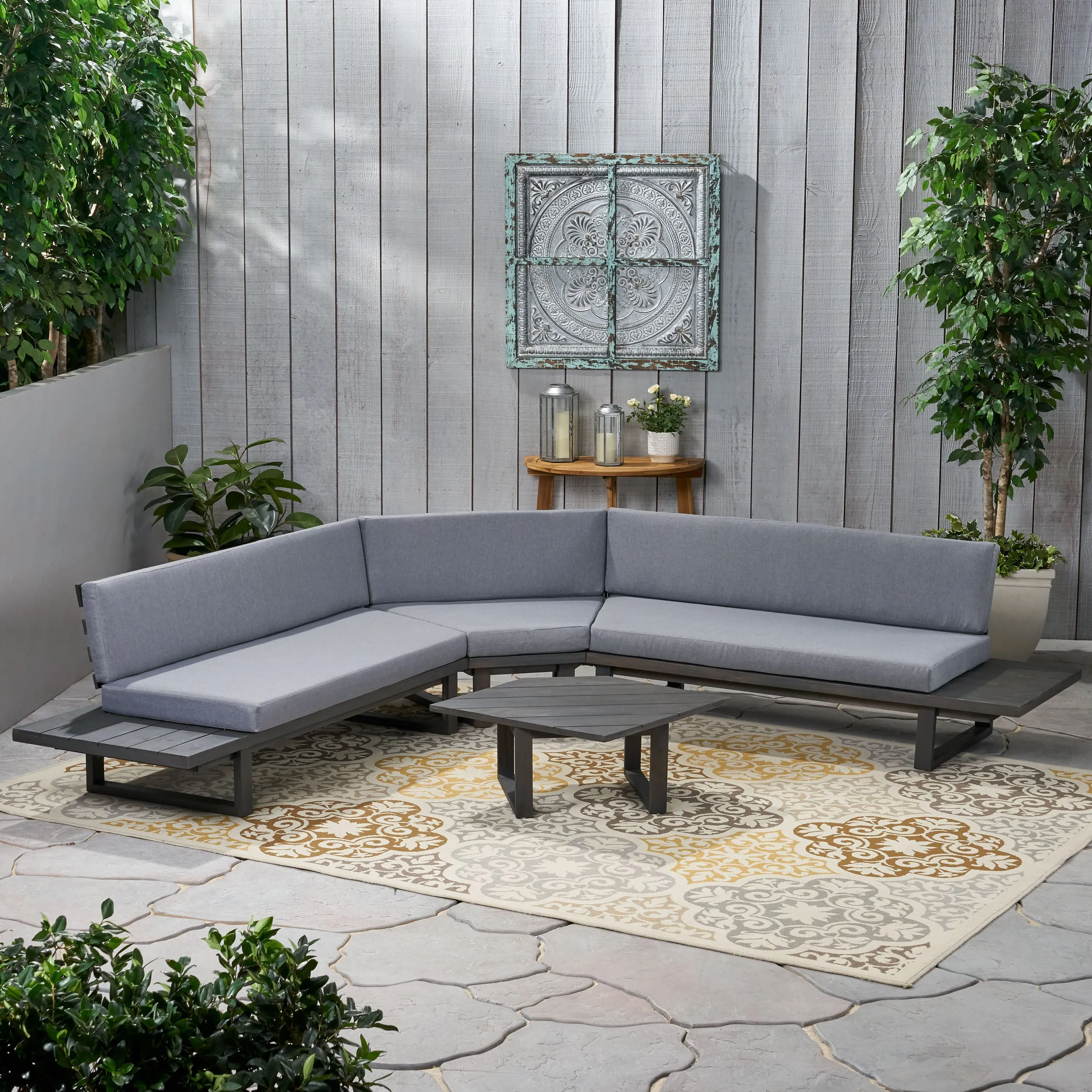 Outdoor Acacia Wood 5 Seater Sectional Sofa Set with Water-Resistant Cushions - NH661113