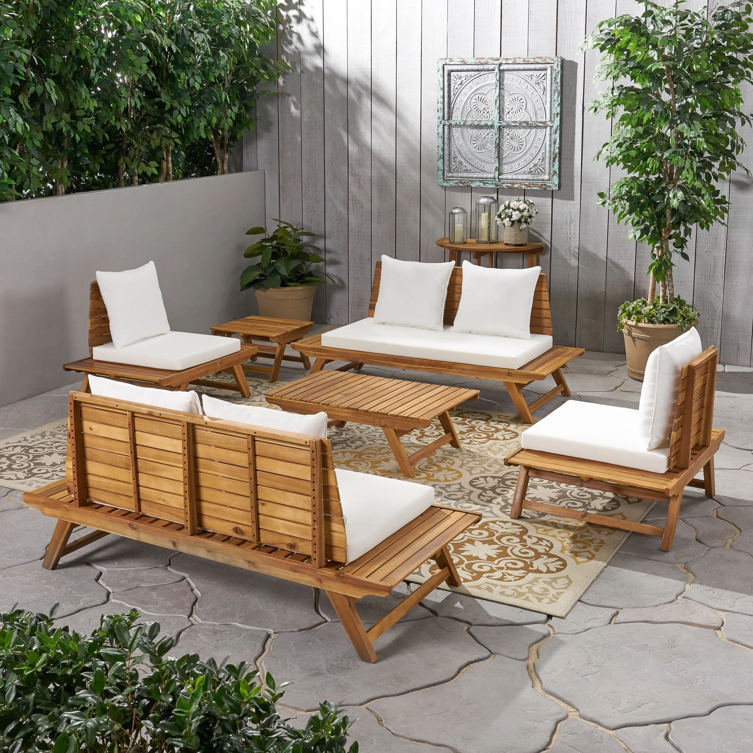 Outdoor Acacia Wood 6 Seater Chat Set with Side Table and Coffee Table - NH966903 cushion cover, soft furnishing